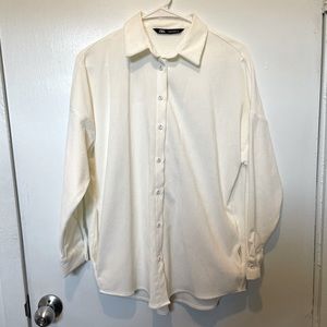 Zara White Collard Button Down Shirt w/ Pockets